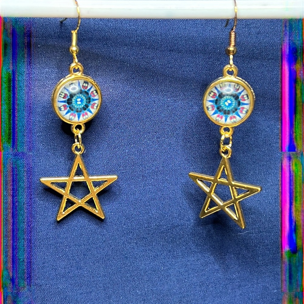 22216 Blue/White Star Earrings